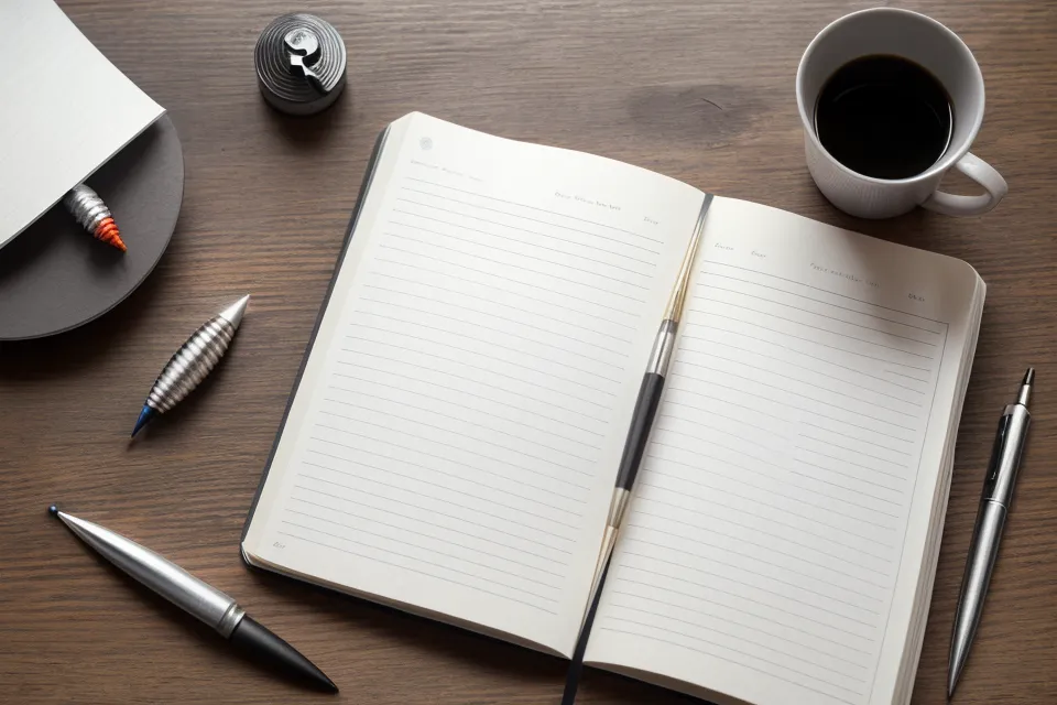 Carnet de notes manuscrites avec stylo posé sur une table en bois
