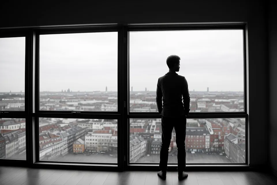 Silhouette d'une personne de dos respirant calmement devant une fenêtre à Lille.