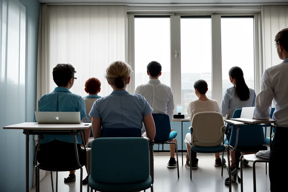 vue de dos d'une petite assemblée de collègues assis en réunion