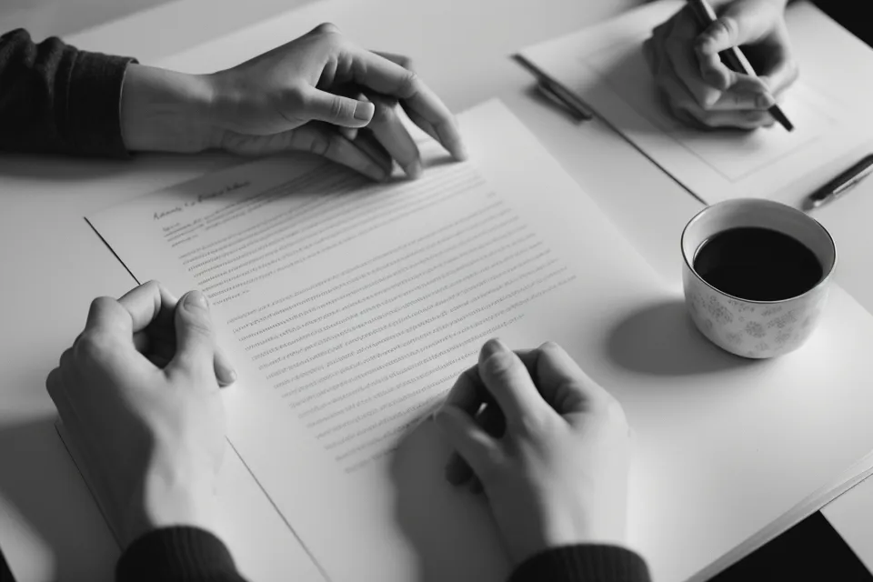 Gros plan sur des notes de présentation annotées à la main.