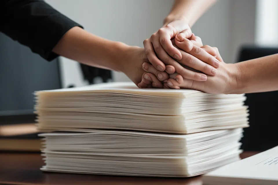 Mains tenant des notes de discours structurées pour préparer une prise de parole en séminaire d'entreprise